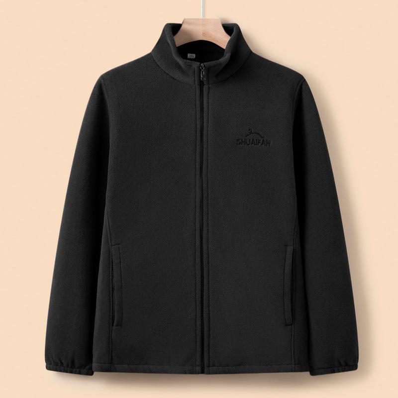 Middle-aged and Elderly Men's Fleece Jacket Dad's Spring and Autumn Warm Tops Older Grandfather Plus Velvet Thick Cardigan