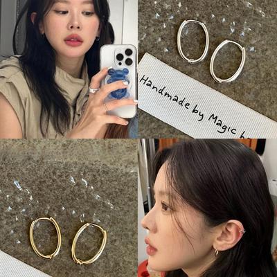 18k Oval Earrings Simple Temperament Versatile Ear Buckle Fashion Personality High Sense Earrings Women