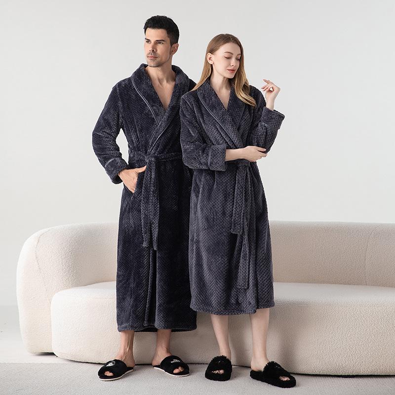 Men's Shawl Collar Robes Full Length Fleece Plush Bathrobes Soft Spa House Coat with Pockets Fluffy Spa Robes Unisex Winter Cozy Warm Spa Long Robe