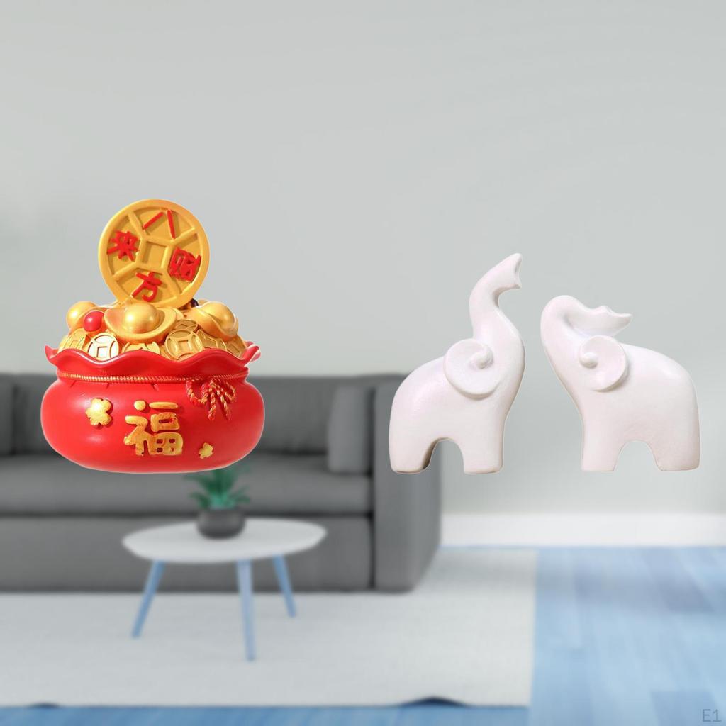 Festival Treasure Basin Elephant Figurine Art Craft Ornament Cornucopia Statue Unique Tabletop