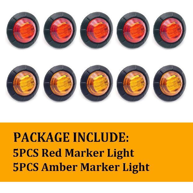 FXC 'Purishion 10X 3/4 In' Round LED Clearence Light Front Rear Side Marker Indicators Light For Truck Car Bus Trailer Van Caravan Boat, Taillight