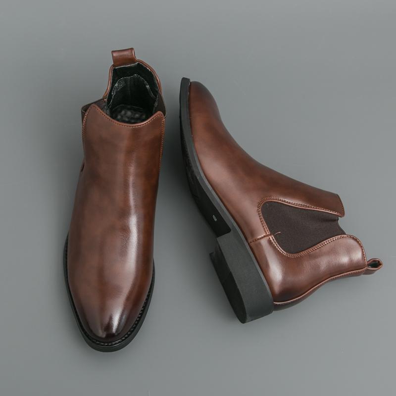 Men’s Chelsea Short Boots Business Formal High Top Boots Brown Tuxedo Ankle Boots Black Boots Large Size