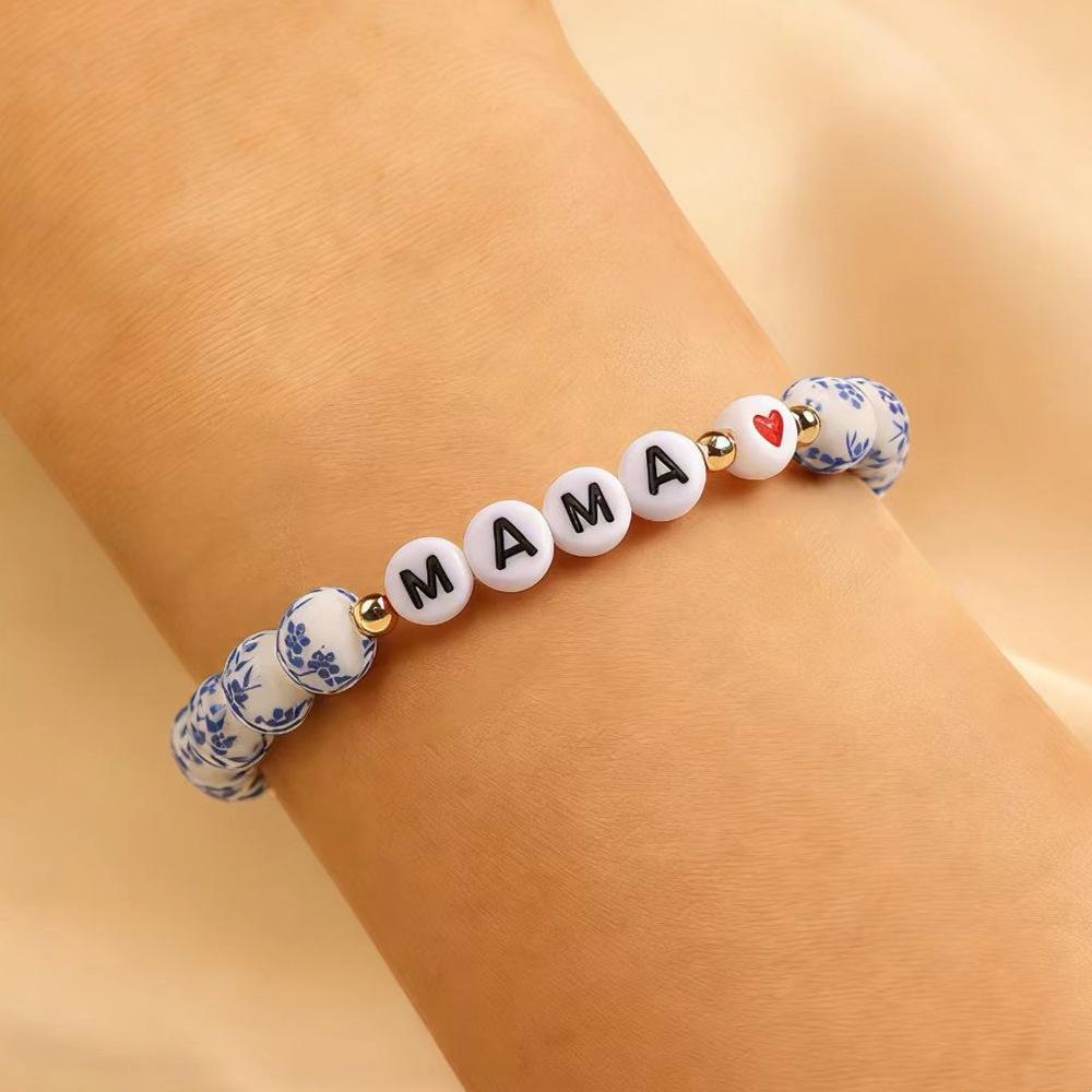 GIGI NANA Blue & White Porcelain Beaded Bracelet - Ethnic Style Elastic Birthday Gift