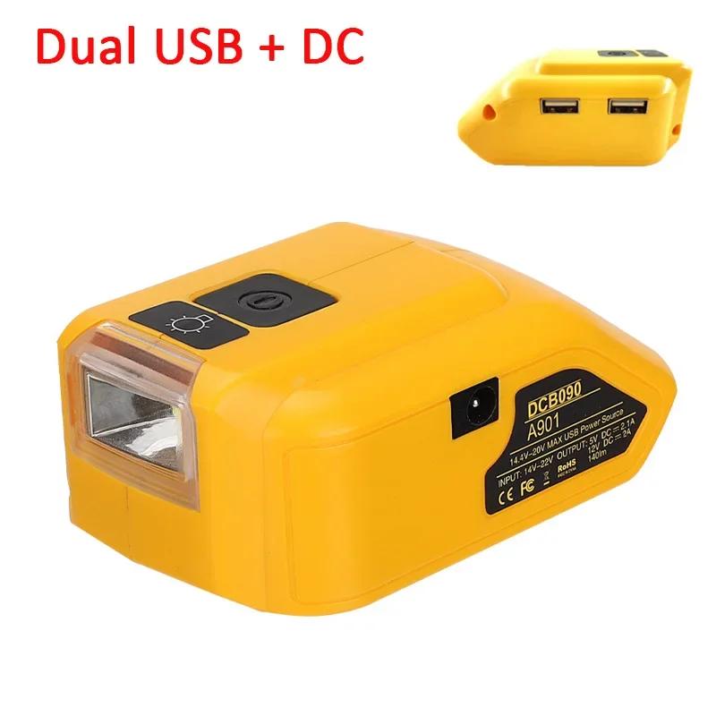 Adapter LED Light Working Lamp USB Power Bank DC 12V Output For Dewalt 14.4V 18V Li-ion Battery DCB140 DCB183 DCB203 Charger