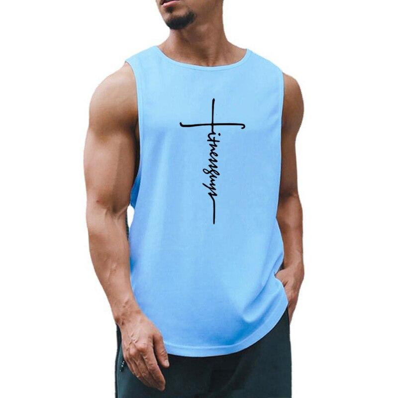 Muscleguys Men's Gym Clothes Summer Indoor Fitness Breathable Quick-dry Sleeveless T-shirts Printed Outdoor Running Tank Tops