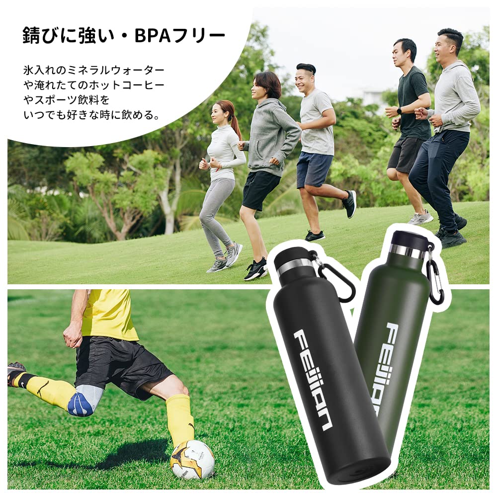 FEIJIAN 1 Liter Vacuum Insulated Stainless Steel Water Insulated for Hot and Cold Wide Mouth with Stylish for and Green Bottle, Drinks, Cover, Boys,