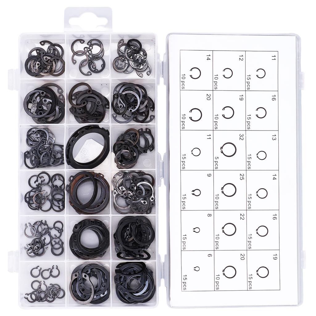 225Pcs C Clip Circlip Snap Ring Retaining Fastener Hardware Set Kit for Machine Vehicle