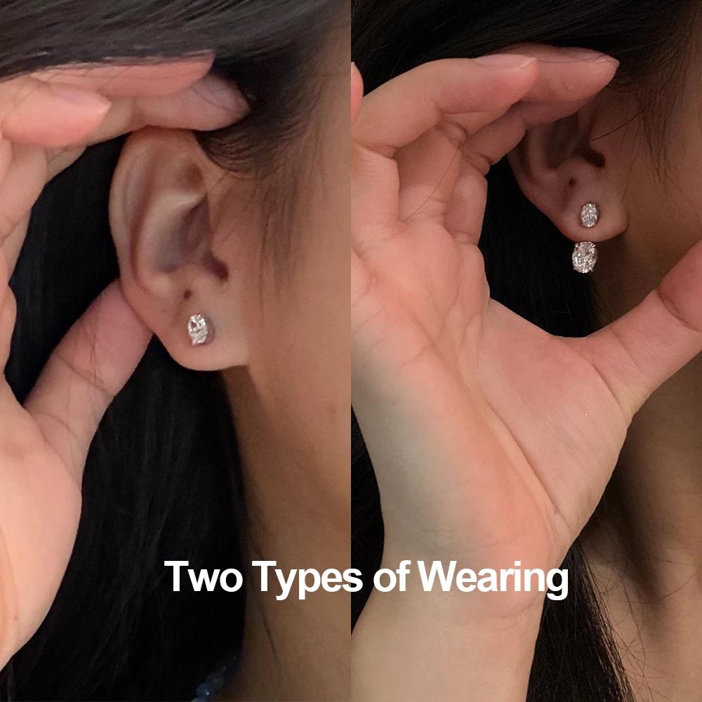 Classic Oval Cut Moissanite Ear Jacket Earring for Women Detachable Earrings 925 Silver Plated Jewely Party Wedding Gift