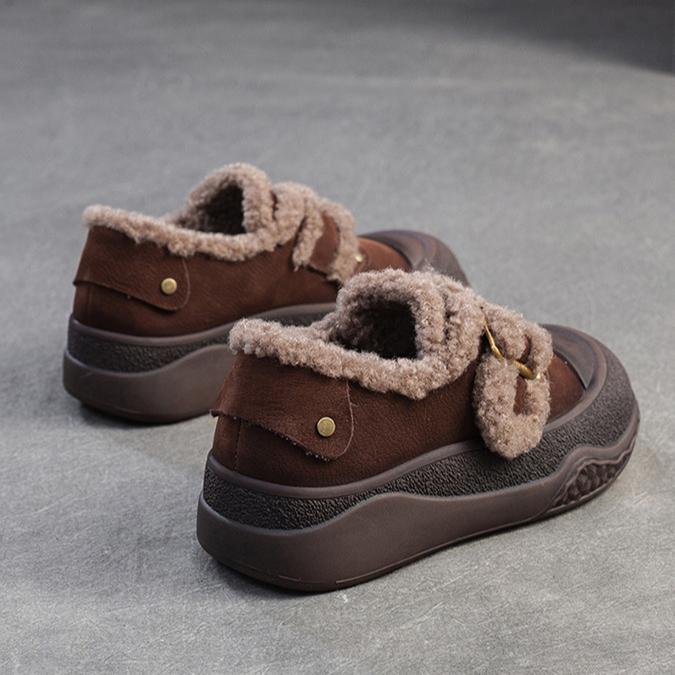 Johnature Plyšové hřejivé retro univerzální mokasíny z pravé kůže Ležérní dámské boty na ploché platformě se silnou podrážkou