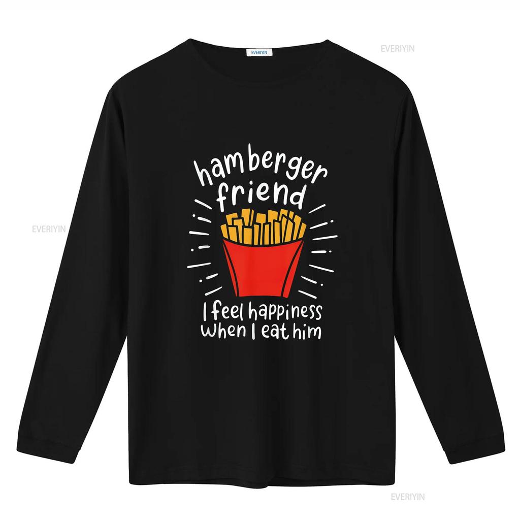 Womens Hamberger Friend I Feel Happiness When Eat A Him Funny T Shirt Black vintage Washed Stretched graphic Casual Comfortable