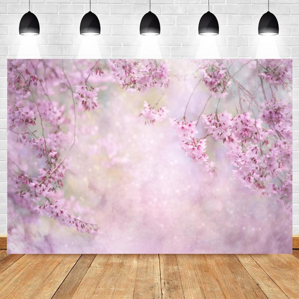 Frühlingsrosa Blumen Hintergrund Glitzer Licht Bokeh Floral Kirschblüte Neugeborenes Baby Porträt Fotografie Hintergrund Fotostudio