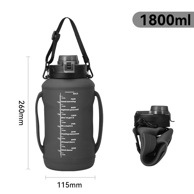 

Active Travel Folding Silica Gel Cup Outdoor Activity Food Grade Kettle Telescopic Water Cup Spacious Scale Big Belly Cup 1800ml1PCS чорний