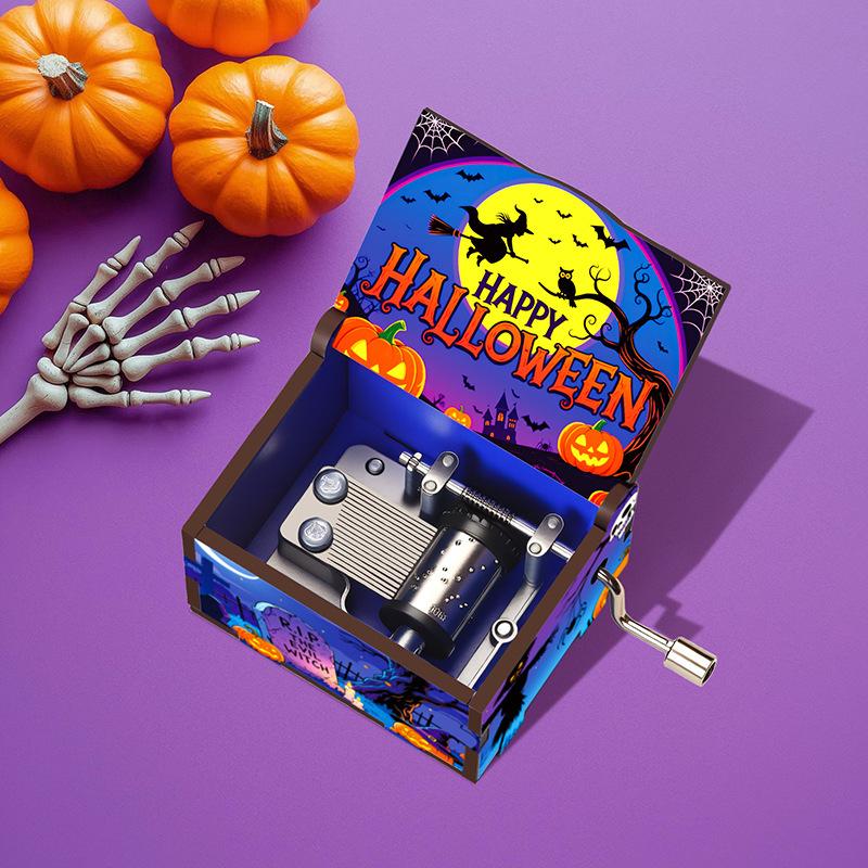2025 Latest Halloween Series Art Six sided Painted Hand Cranked Music Box Holiday Gift High Quality Durable Perfect Gift