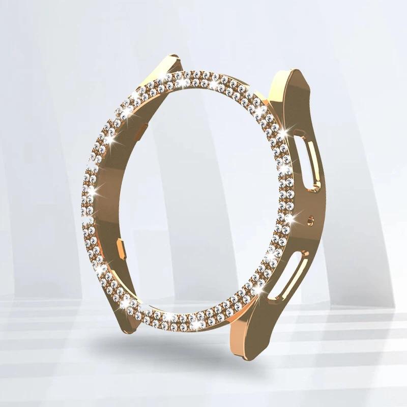 Dvojitý diamantový kryt pro Samsung Galaxy Watch 6 40mm 44mm Bling PC Dutý rám Ochranný pro Galaxy Watch 6 Kryt Příslušenství