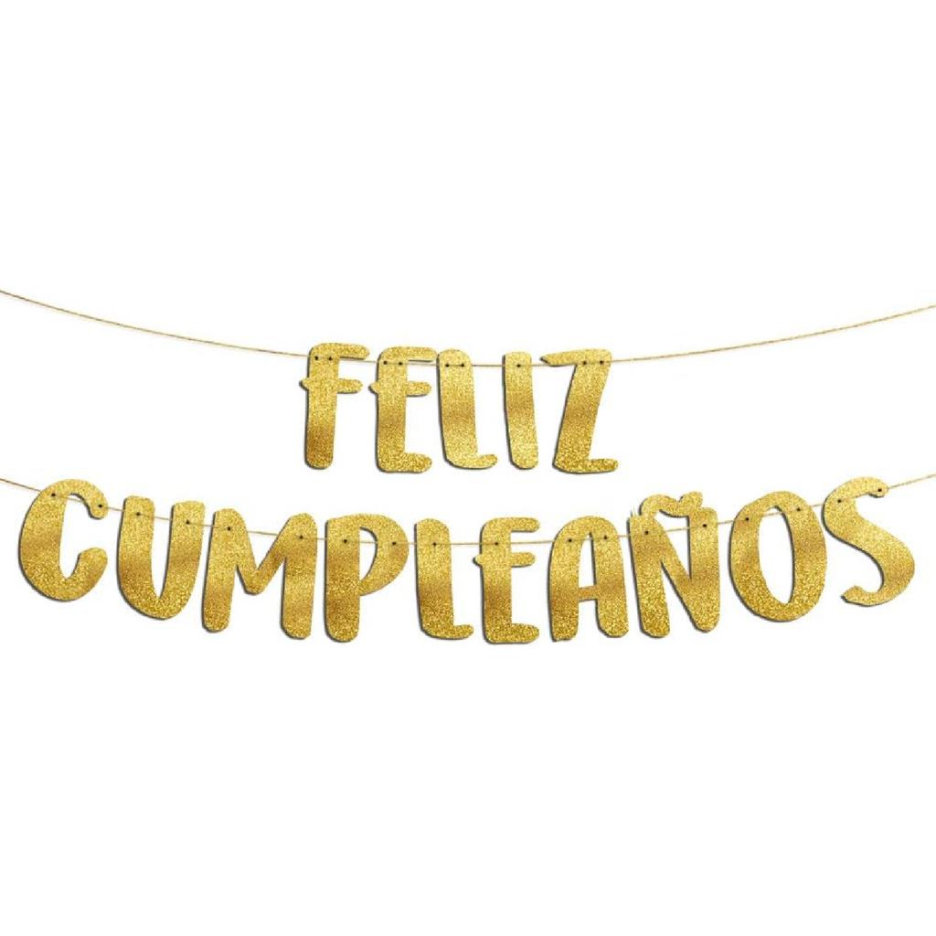 Feliz Cumpleaños Gold Glitter Banner, Spanish Happy Birthday Banner, Fiesta Mexican Themed Birthday Party Decorations