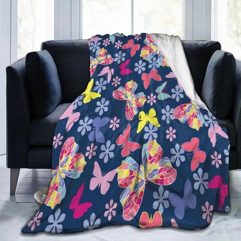 Butterfly Throw Blanket Smooth Lightweight Soft Print  for Travelling Camping Gift Kid Adult Flannel Fleece  Queen