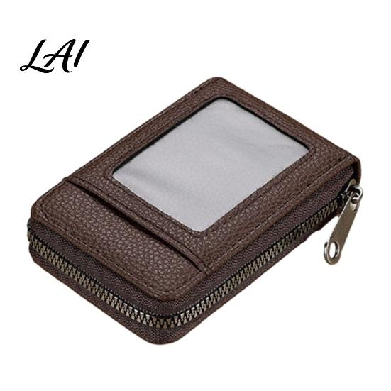 Solid Color Slim Wallet Card Wallet Thin Credit Holder with ID Window Portable Business Case Zip Closure Faux Leather Pouch for Cash Cards