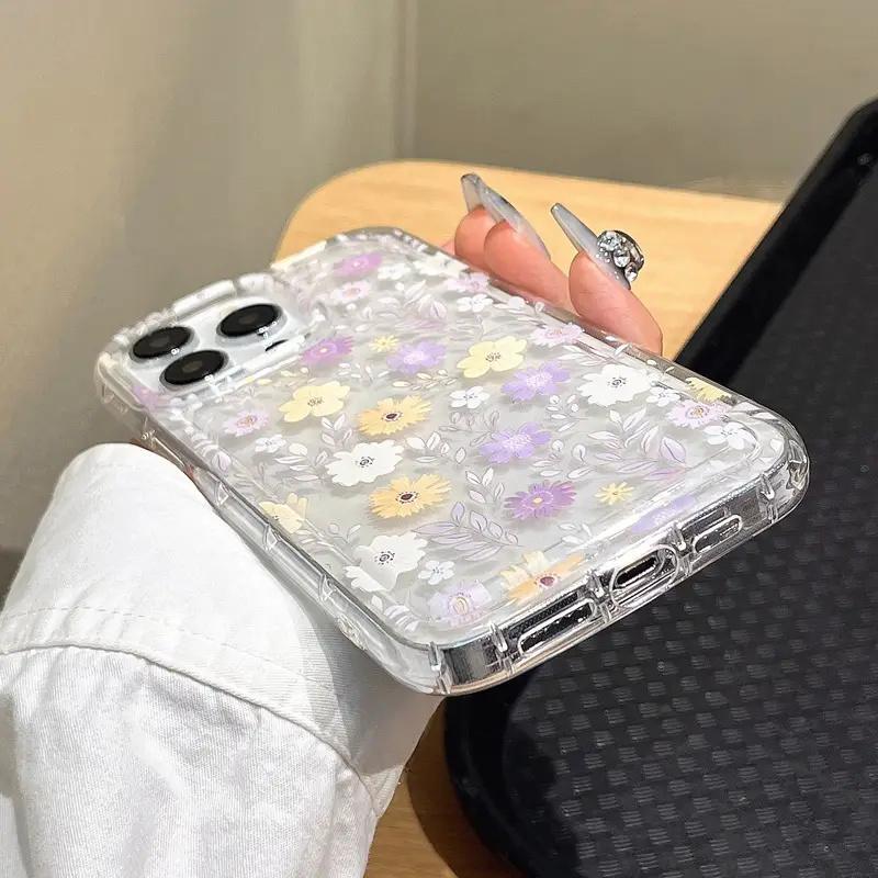 Korean Cute Flower Soft Phone Case For iPhone 16 14 13 11 15 Pro Max 12 Mini XS XR X 8 7 Plus SE  13Pro Transparent Cover