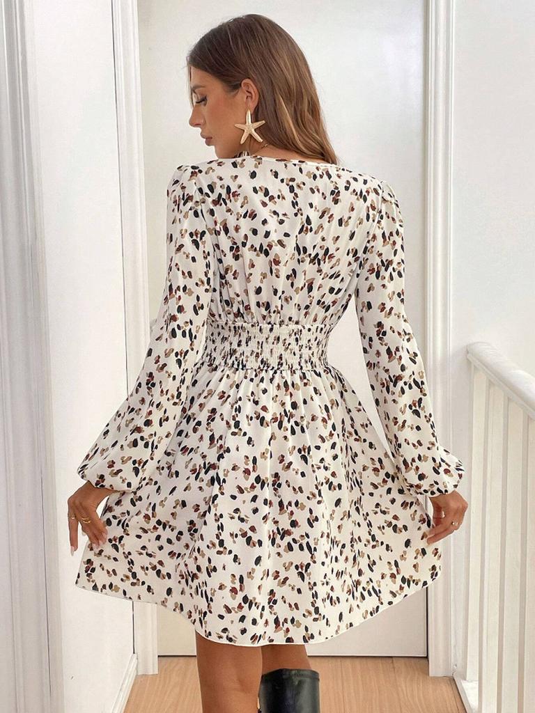 Leopard print new long-sleeved dress, women's