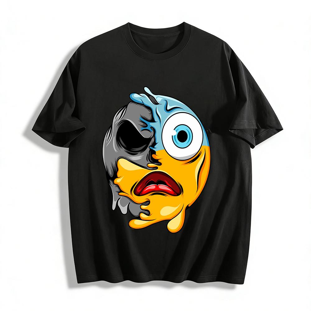 Scared Melted Tri-color Funny Emoji Print Casual Tee Shirt Pure cotton T-shirt XXS