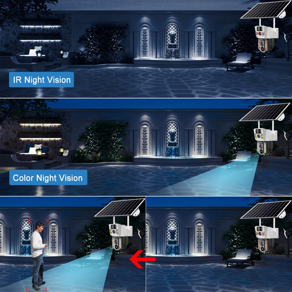 8PM Solarkamera 4K Dual-Objektive 4G Sim Wifi Außen Dual-Objektiv PIR Personenerkennung IP66 Wasserdicht CCTV Videoüberwachung