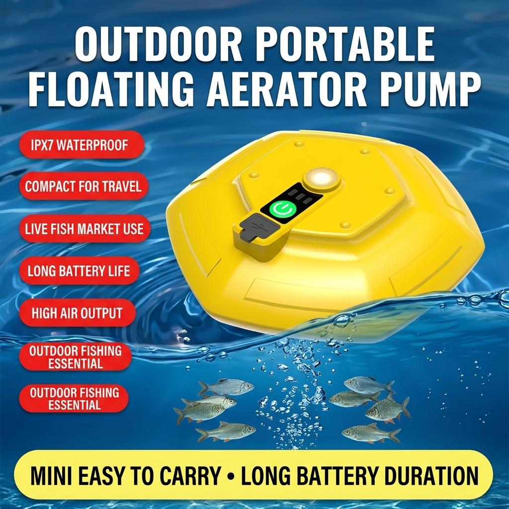 Portable Floating Oxygen Pump for Fishing Compact ABS Plastic Battery Powered IPX7 Waterproof
