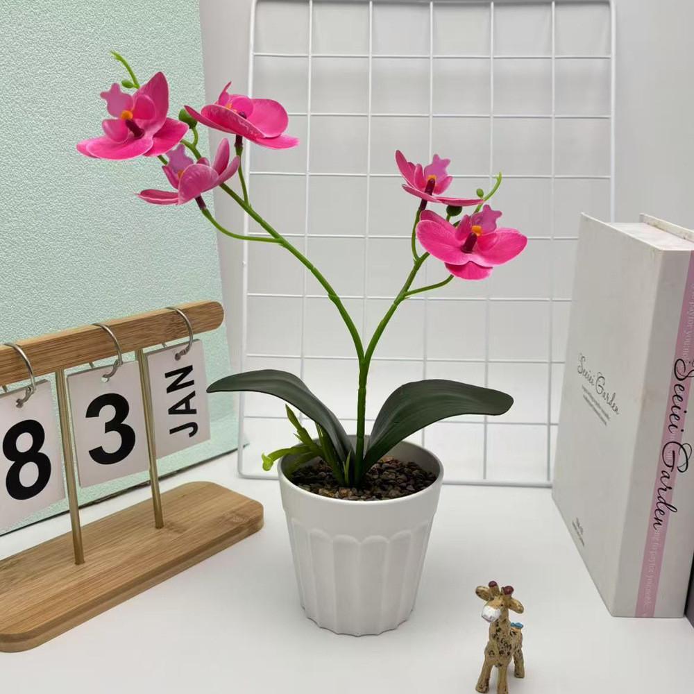 Two Realistic Branches Butterfly Orchid Green Plant Bonsai For Decor Indoor