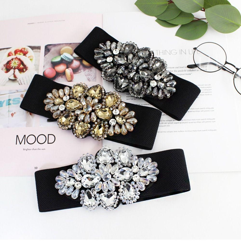 Flower Women Waistband Wide Rhinestone Waist Belt Fashion Elastic Cummerbunds Sweater