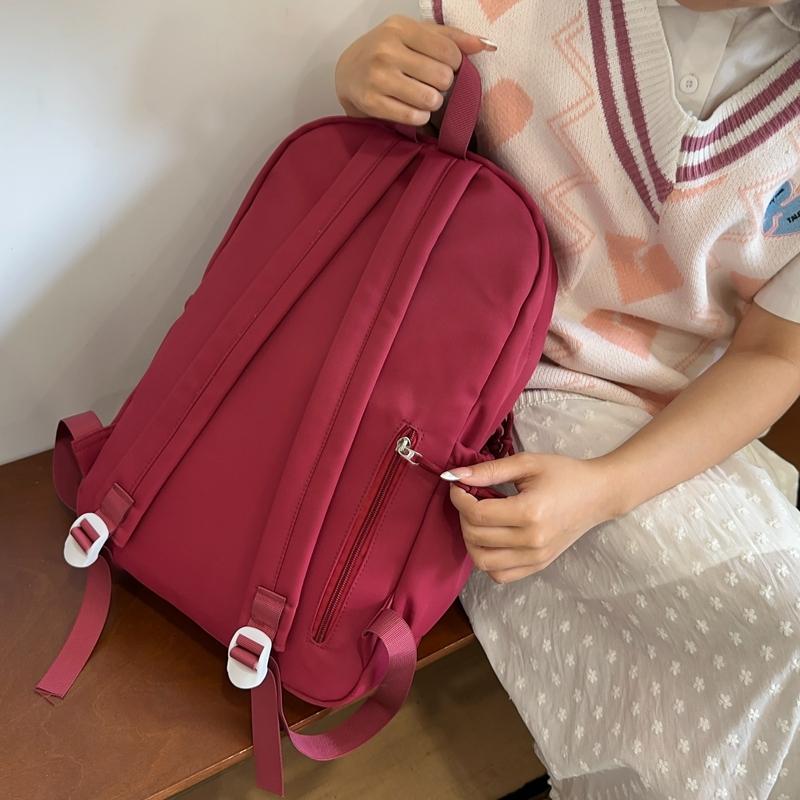 Student Solid Color Schoolbag Women's College Style Backpack Letter Large Capacity Backpack