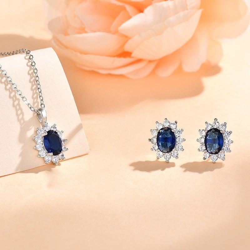 S925 Silver 3-piece Set of Water Drop-shaped Necklace and Earrings Jewelry Set, Ocean Blue Moissanite Set, Luxurious and Exquisite Jewelry