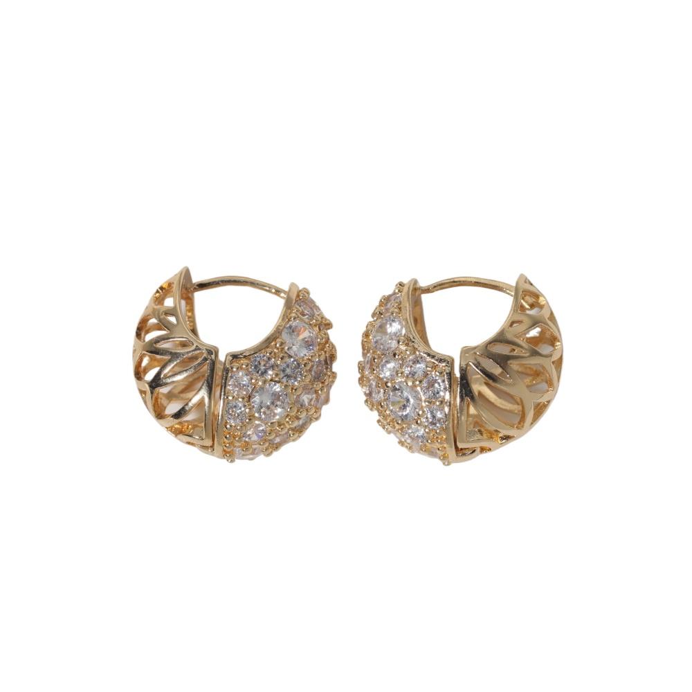 Sparkly Zirconia Hollow Golden Hoops, Statement Huggie Earrings