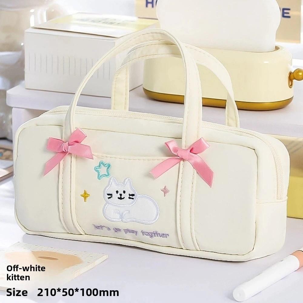 Large Capacity Korean Stationery Bag Embroidery Handheld Pencil Bag Cat Pen Storage Bag Children
