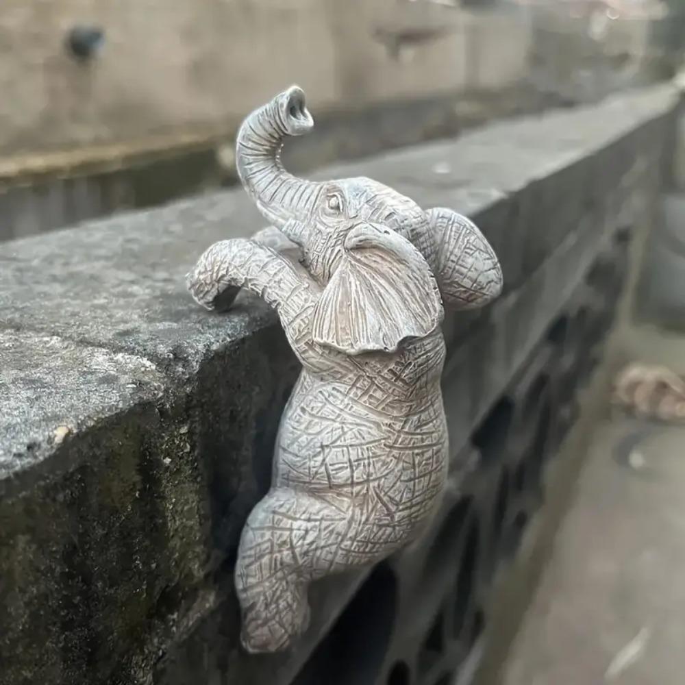Resin Crafts Cute Elephant Statue Charming Elephant Flower Pot Hugger  Garden Balcony Decor
