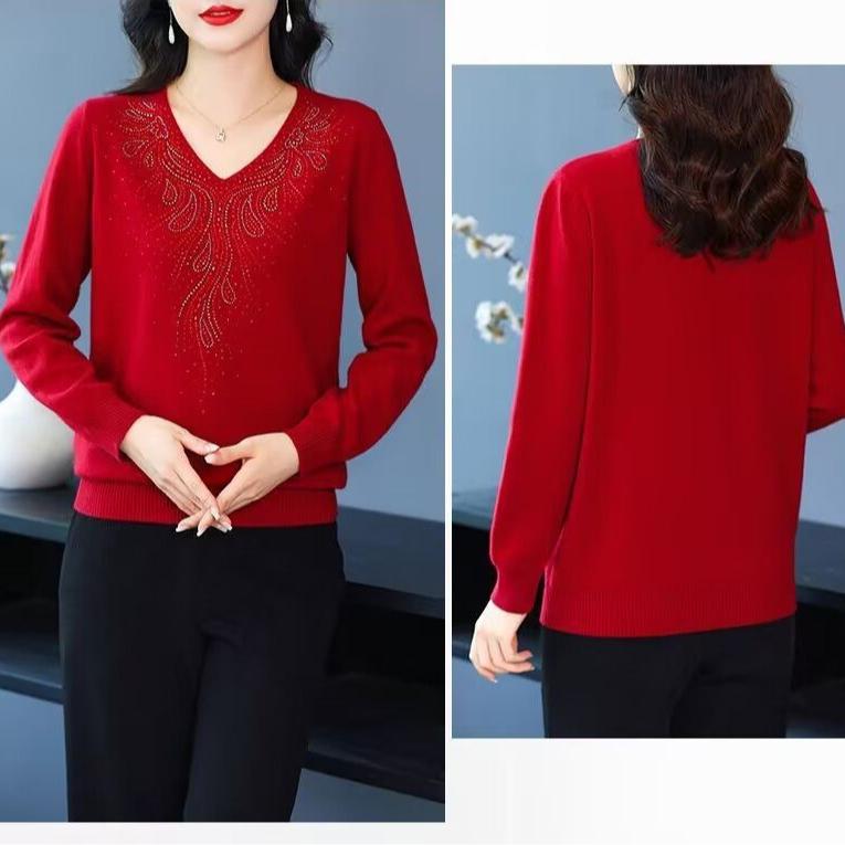 Autumn/winter Women's Knitwear Plus-size Sweaters Loose Pullover Knited Sweater V Neck Jumper