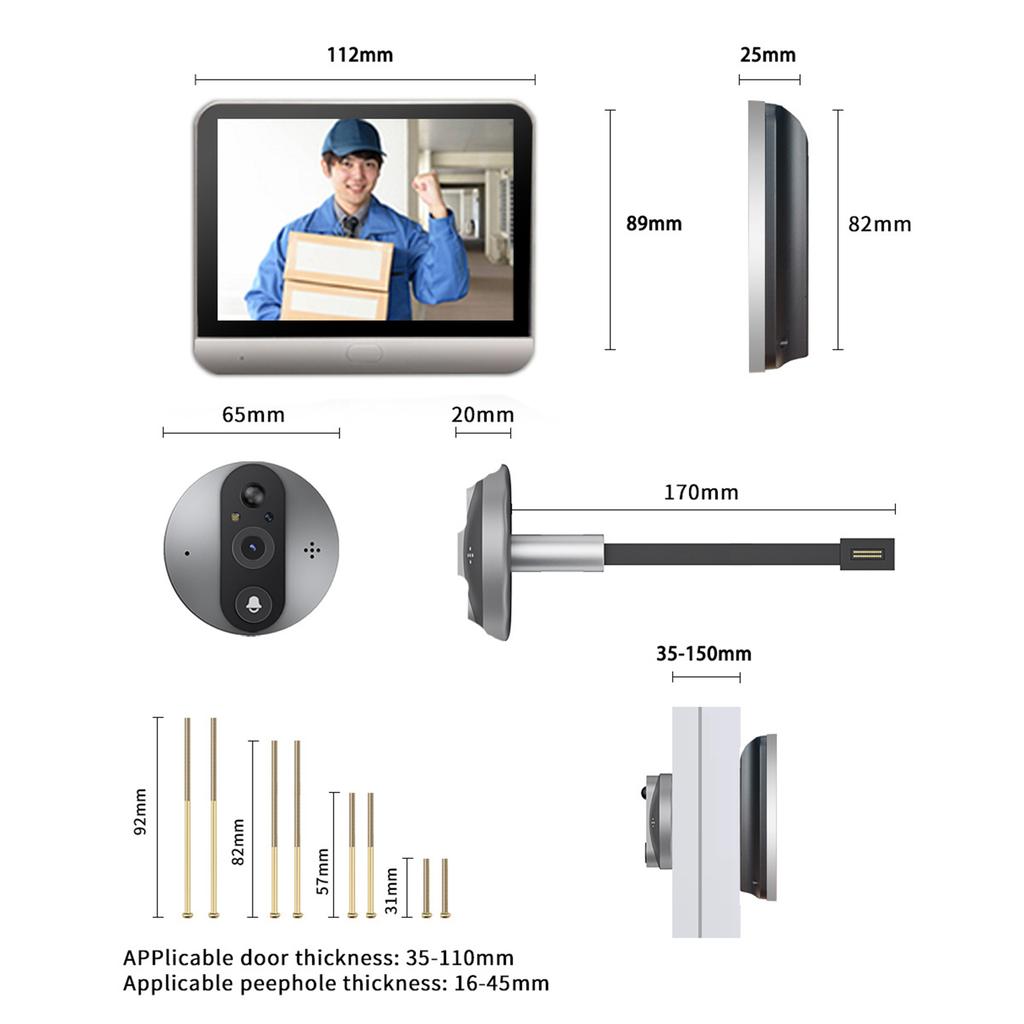4.3 Inch HD 1080P Video Recording Smart Doorbell with Remote Smartphone Access and Anti-theft Cat Eye for Home Security