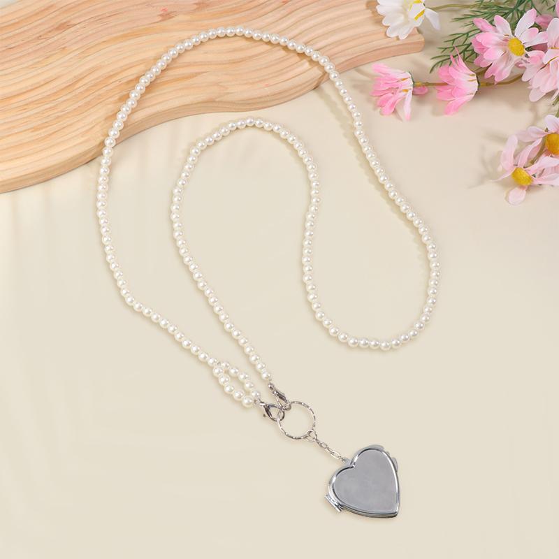 Ins Pearl Crossbody Shoulder Bag Chain Long Necklace W/Heart Mirror Pendant Pearl Shoudler Chain Personality Collares Jewelry