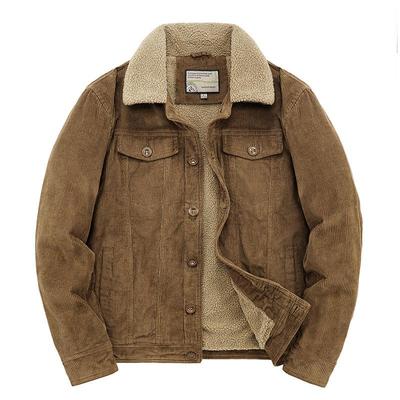 Men's Lambskin Jacket Autumn and Winter Thickened Cotton-padded Coat Corduroy Workwear Cotton Coat Plus Velvet Retro Corduroy Jacket