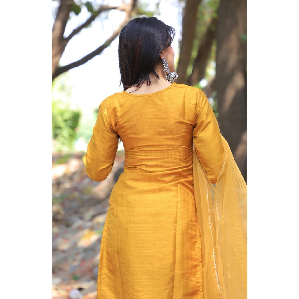 Women Cotton Embroidery Kurti Pant Dupatta Set Bollywood Designer Salwar Kameez