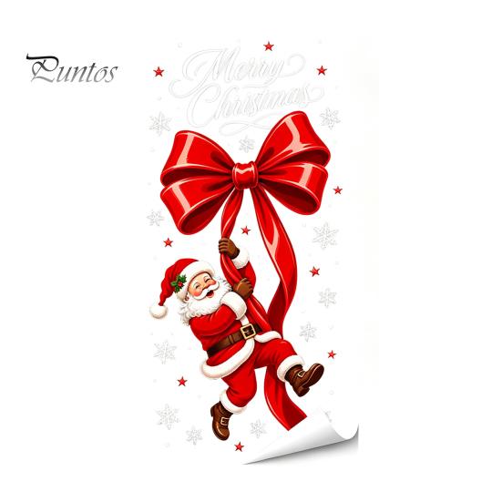 Static Glass Stickers Sticker, Christmas Theme Bow Pattern Print, Removable Film Electrostatic PVC for Home And Store Doors Party Supplies