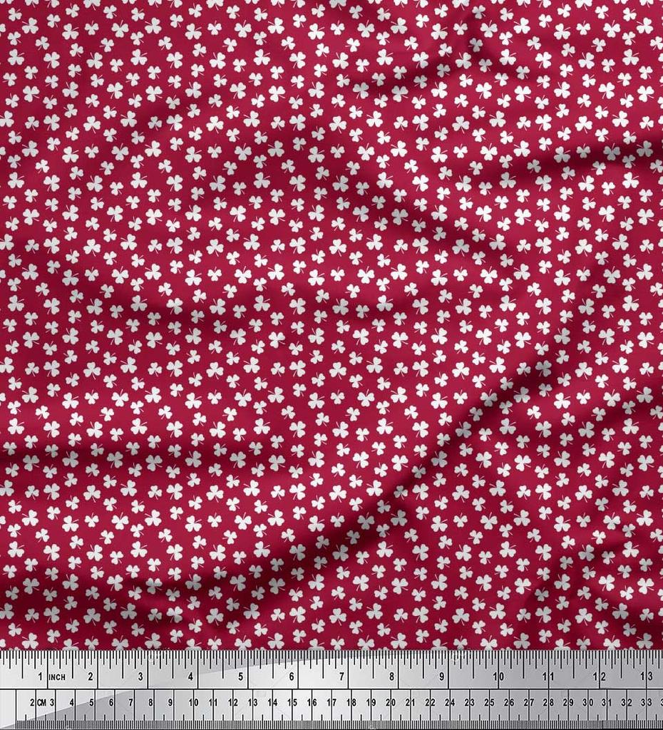Soimoi Japan Crepe Satin Fabric Clover Leaves Small Print Fabric by Metre 42 Inch