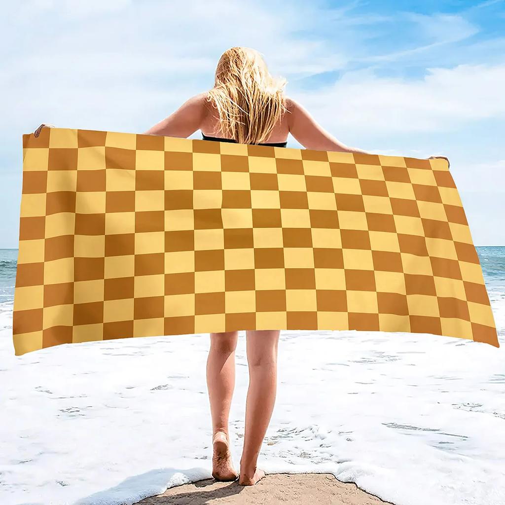 Checkerboard Print Beach Towel - Soft Absorbent Towel for Modern Style, Unique Design for Everyday Use and Comfort