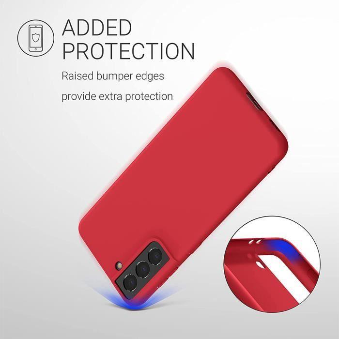 Coque Silicone - Samsung - Galaxy S21 - Rouge - 2 Verres Trempés - Protection Anti-Choc