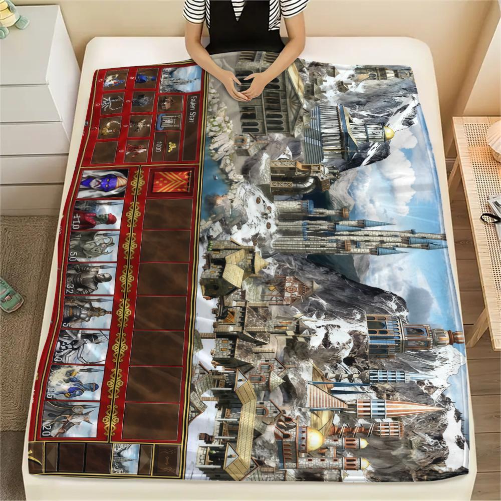 1Pc HoMM Game Print Flannel Blanket, High quality Comfortable for All Seasons, Home Decor, Warmth and Comfort, Perfect for Christmas Gifts