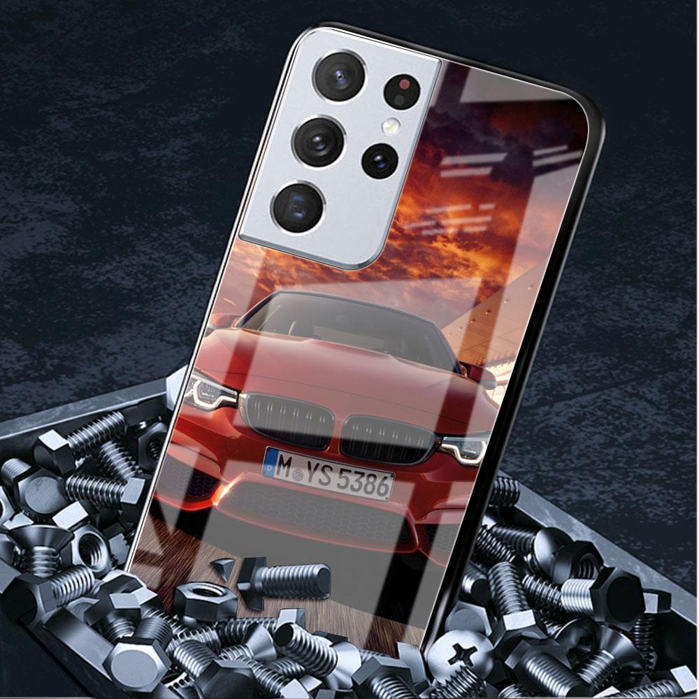 Glass Case For Samsung Galaxy S22 S20 FE S21 5G S10 S9 Plus Note 10 20 Lite Tempered Phone Cover Blue Red Car
