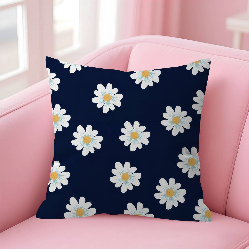 Colorful Embroidery Daisy Pillow Gift Home Office Decoration Bedroom Sofa Car Cushion Cover Case 45X45