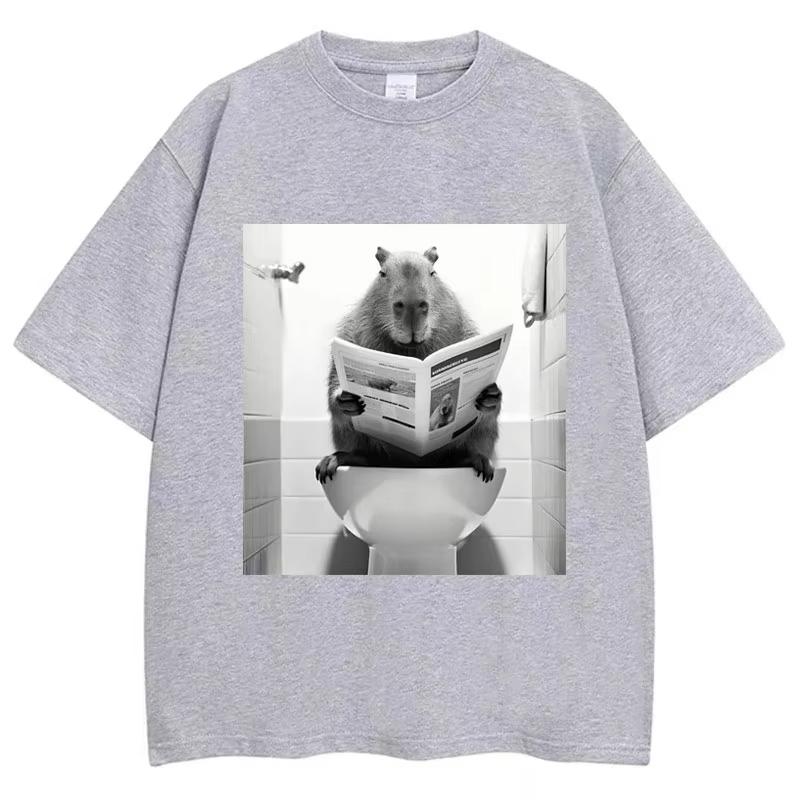 Funny Capybara Bathroom Graphic T-Shirt Men Women Fashion Spring Summer T Shirts Casual Cute Cotton Short Sleeve Streetwear