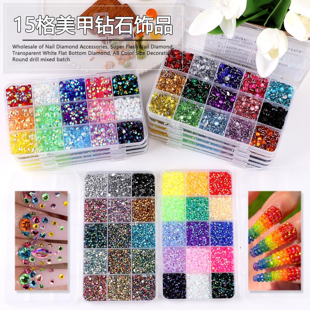 15-Kleur Hars Platte Bodem Boor, Kleur Ab Boor, Gemengde Kleur Acryl Boor, Handgemaakte Diy Sticker Boor, Grote Transparante Diamant Sieraden Set.