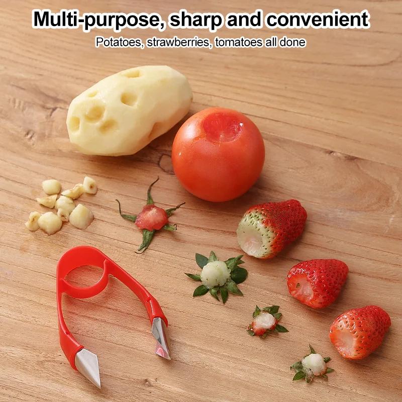 Jahodová slupka Kovový Plast Odstraňovač ovocných listů Gadget Stonky rajčat Nůž na brambory Odstraňovač stonků Kuchyňská zelenina Nástroj na vaření