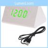 Sleek Wooden Voice Control Led Display Alarm Digital Triangular Desk Clock Thermometer