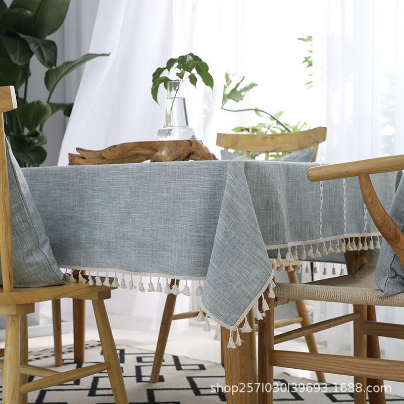 Waterproof Cotton Tablecloth With Tassel Trim Modern Minimalist Rectangle Dining Table Cover Home Cafe Market